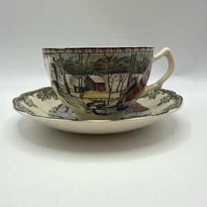 Johnson Bros Friendly Village "The Ice House" Cup‎ & Saucer England Brown